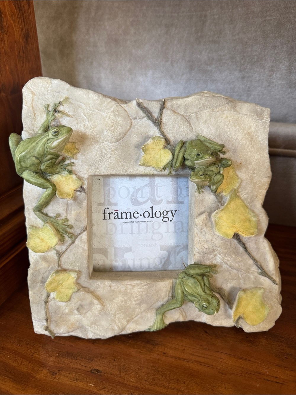 Vintage Frameology 1999 Photo Frame with 3D Whimsical Green Tree Frogs